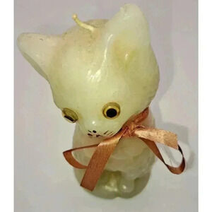 Vintage Retro 70's‎ Cat Kitten Kitty Shiny Wax Molded Candle Unlit 5" Tall